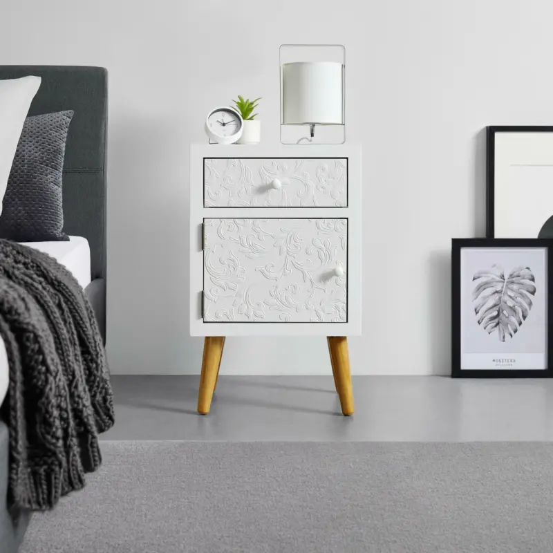 Nachtkästchen 'Rosalia', weiß/kieferfarben