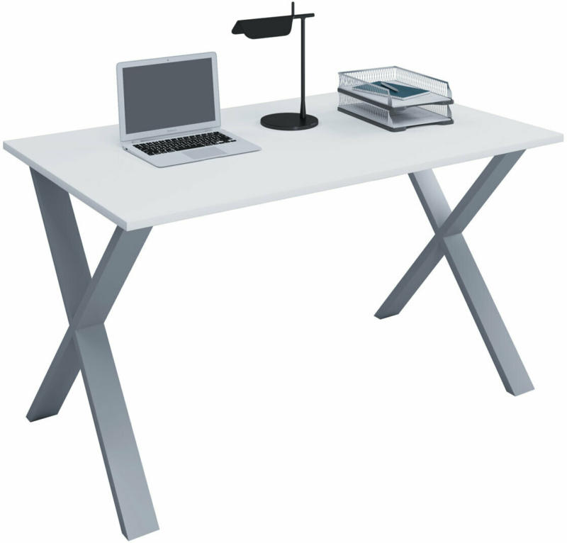 Schreibtisch „Lona“, 110x50 cm, X-Fußgestell, weiß/silber
