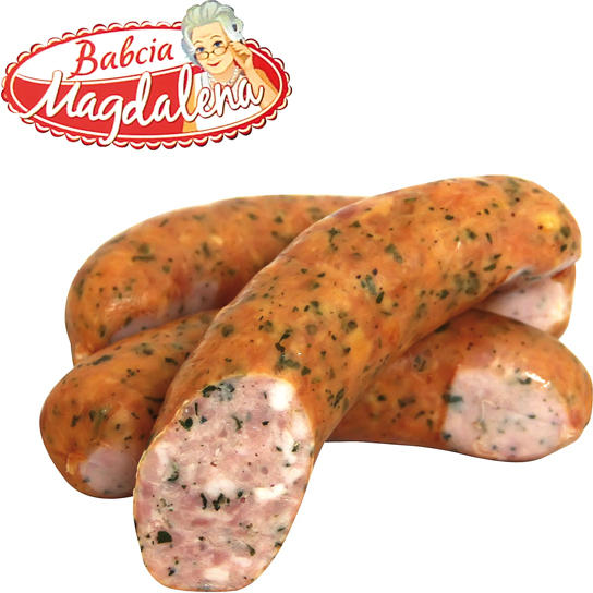 Brühwurst mit Bärlauch, mittelgrob, geräuchert
