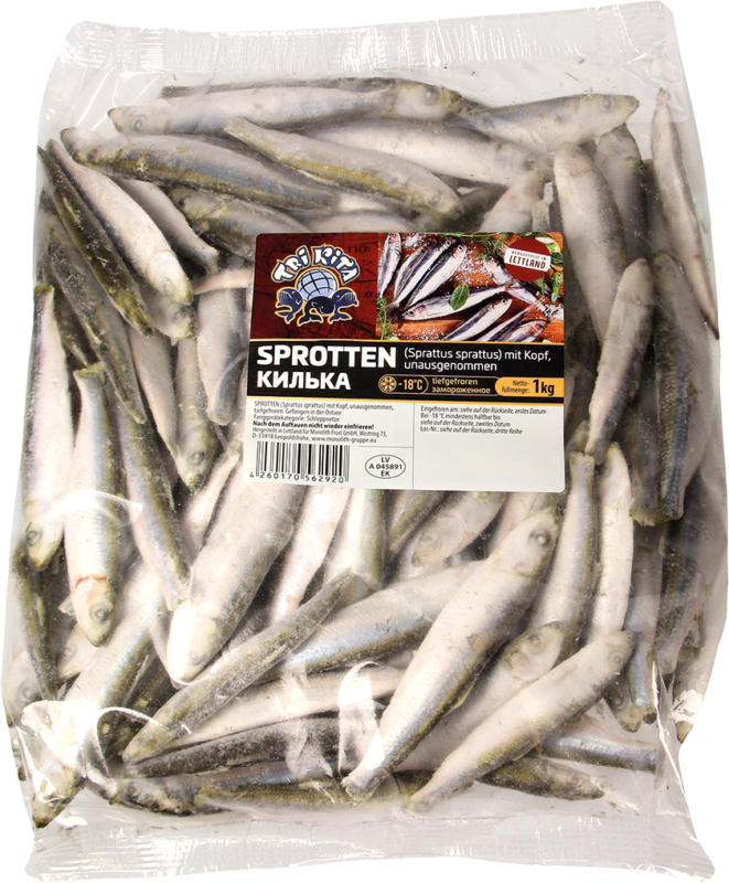 Sprotten (Sprattus sprattus) mit Kopf unausgenommen, tiefgefroren