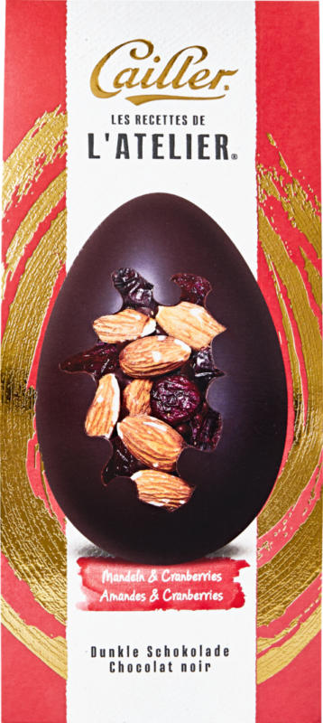 Ovetti di cioccolato fondente Les Recettes de L'Atelier Cailler, con mandorle e mirtilli rossi, 100 g