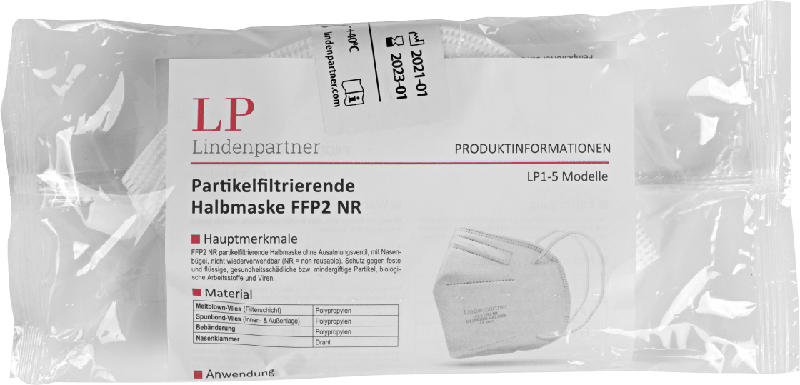 Lindenpartner FFP2 Atemschutzmaske für Erwachsene, Einweg