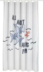 Duschvorhang Hai in Weiß mit Aufdruck