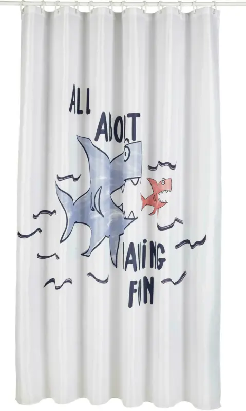 Duschvorhang Hai in Weiß mit Aufdruck