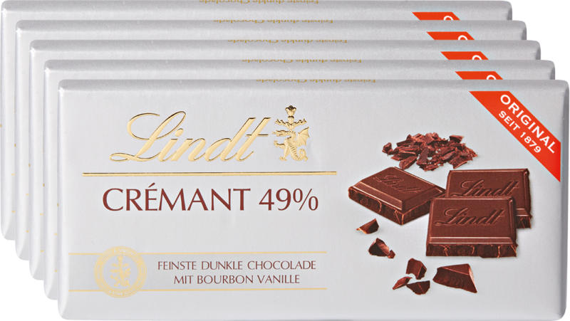 Tavoletta di cioccolata Crémant 49% Lindt , 5 x 100 g