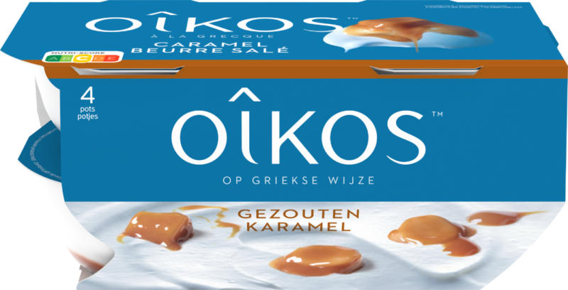 Yogurt Oikos Danone, alla greca, Caramello, 4 x 115 g