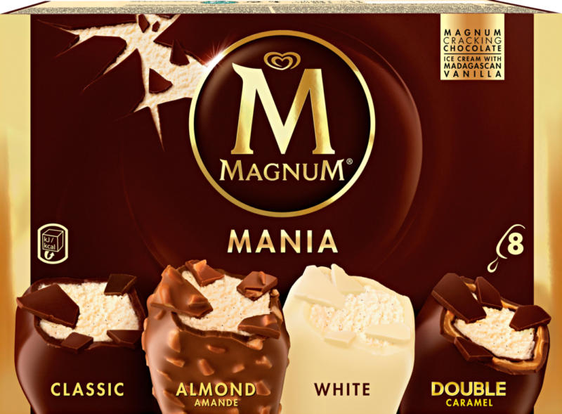Glace Magnum Mania, assortie, 4 sortes, 836 ml