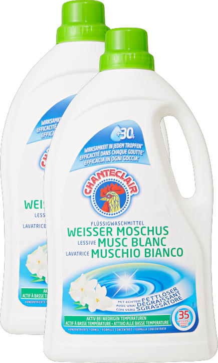Chanteclair Flüssigwaschmittel Weisser Moschus, 2 x 35 Waschgänge, 2 x 1,75 Liter