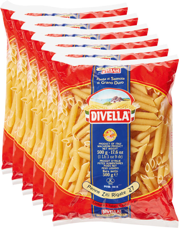 Divella Penne Ziti Rigate n. 27, 6 x 500 g