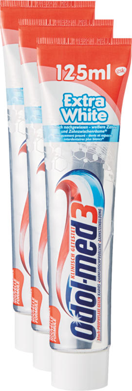 Dentifricio Odol-med3, Extra White, 3 x 125 ml