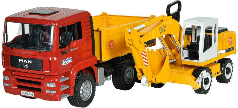 Bruder MAN TGA Kipplastwagen mit Liebherr Schaufelbagger -