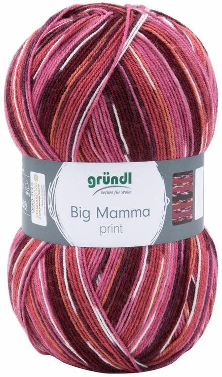 GRÜNDL Wolle ”Big Mamma print” 400 g weinrot/rosa/weiß