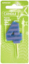 PAGRO DISKONT Zahlenkerze ”4” mit Holzstiel, blau