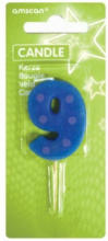 PAGRO DISKONT Zahlenkerze ”9” mit Holzstiel, blau
