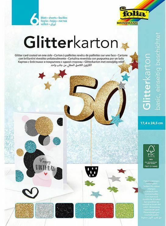 FOLIA Glitterkarton ”Basic” 17,4 x 24,5 cm 6 Blatt mehrere Farben