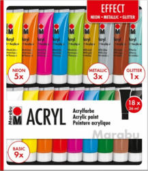 MARABU Acrylfarben-Set ”Effect” 18 x 36 ml mehrere Farben