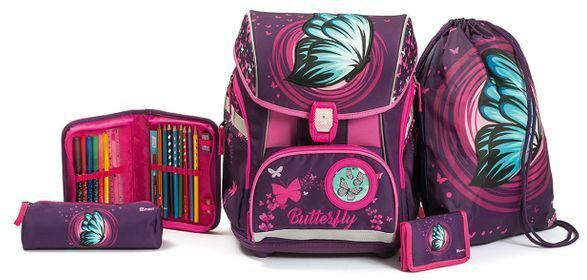 SPIRIT Schultaschenset ”Prolight - Schmetterling” 9 Teile violett/rosa
