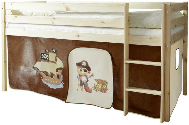 Spielbett 90/200 cm in Creme, Kieferfarben, Dunkelbraun