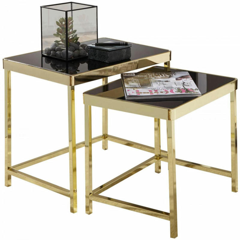 Satztisch „Viola“, Schwarz/Gold Metall/Glas