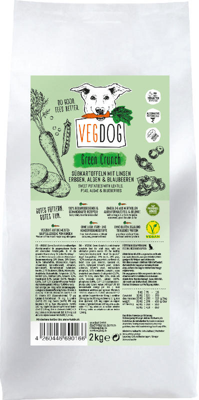 VegDog Trockenfutter für Hunde, GREEN Crunch