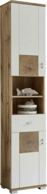 Hochschrank in Weiß/ Eichefarben ´Spalt´