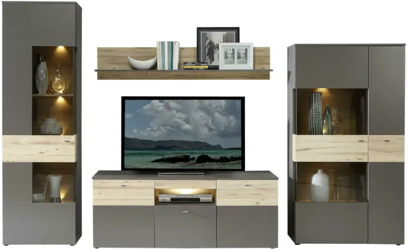 Wohnwand 'Como' , Grau, Eiche