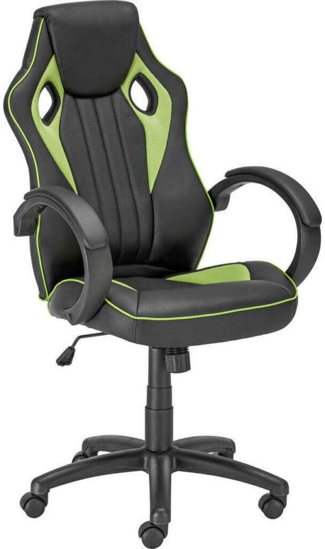 Gamingstuhl in Lederlook, Netzbespannung Grün, Schwarz