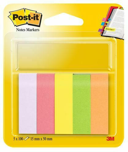POST-IT Page Marker 5 x 100 Blatt 15 x 50 mm mehrere Farben