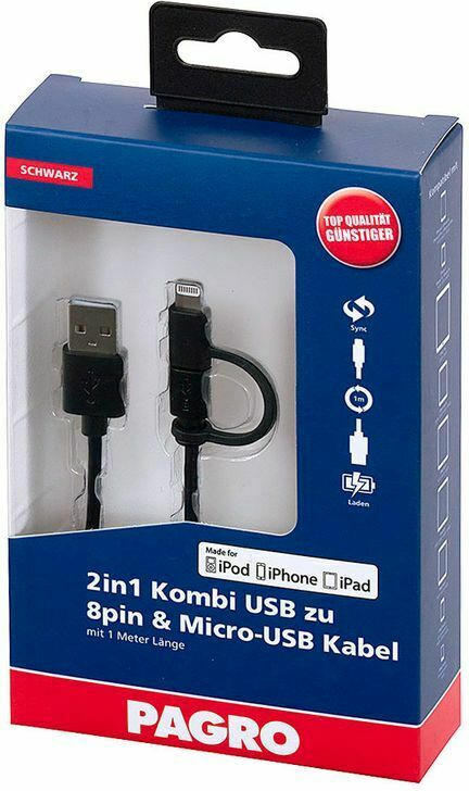 PAGRO 2in1 Kombi USB zu 8pin & Micro-USB Kabel 1 m schwarz