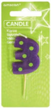 PAGRO DISKONT Zahlenkerze ”3” mit Holzstiel violett