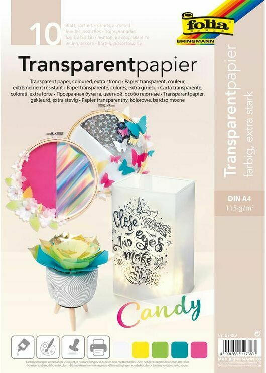 FOLIA Transparentpapier A4 ”Candy” 10 Blatt mehrere Farben