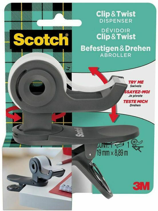 SCOTCH Klebebandabroller ”Clip & Twist” inkl. Klebeband 19 mm x 8,89 m grau