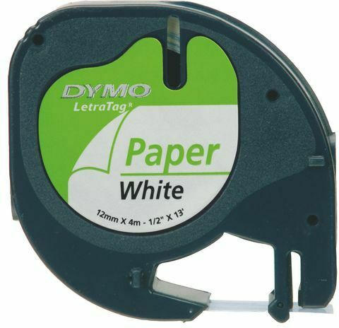 DYMO Beschriftungsband ”Letra Tag” aus Papier 12 mm x 4 m schwarz auf weiß