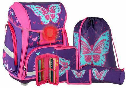 SPIRIT Schultaschenset ”Smart - Schmetterling” 5 Teile violett/rosa