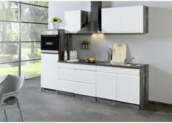 Küchenzeile Cardiff mit Geräten 270 cm Weiß/Eiche Hochglanz
