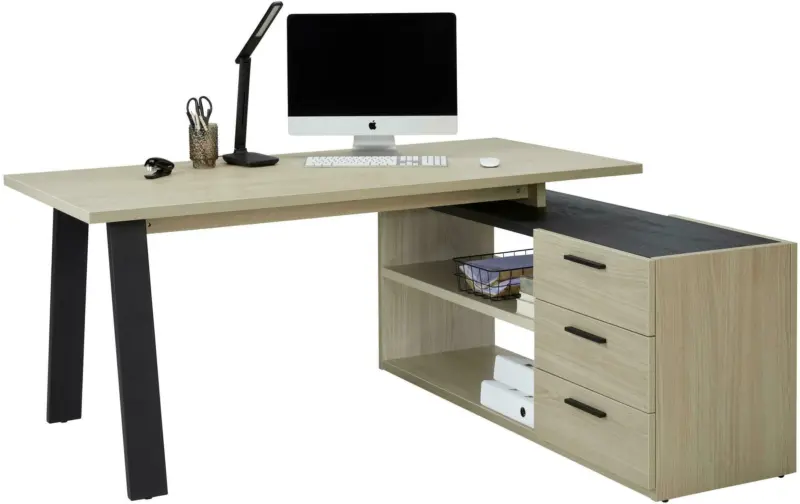 Eckschreibtisch in Schwarz/Eichefarben