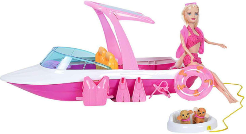 Puppe mit Motorboot -