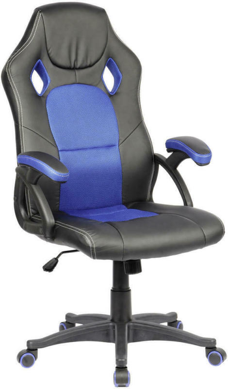 Jugenddrehstuhl in Lederlook Blau, Schwarz