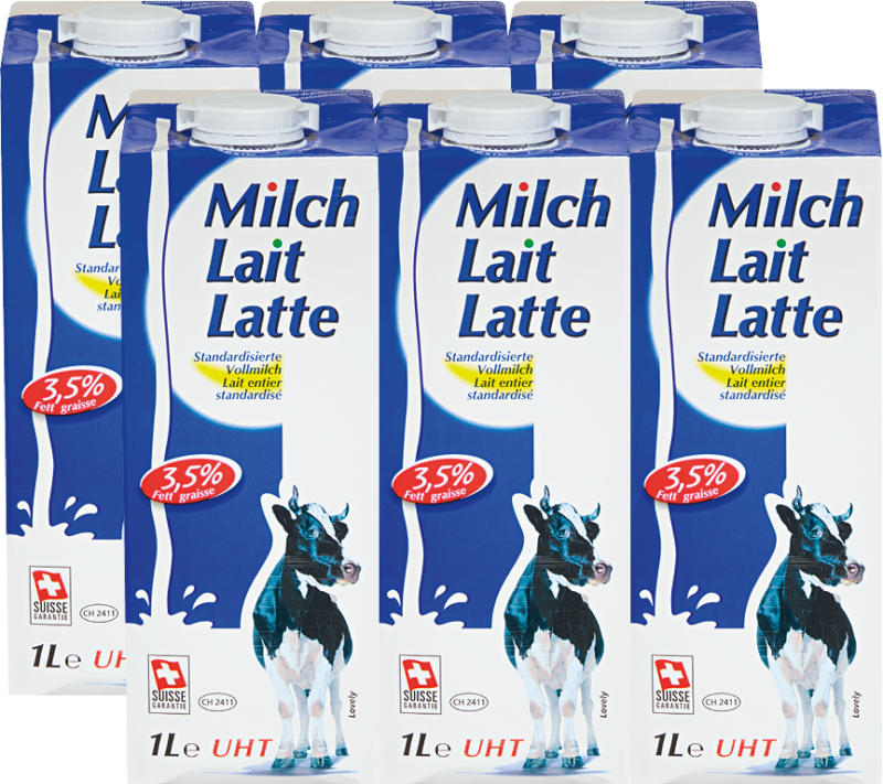 Latte intero Lovely, UHT, 3,5% di grassi, 6 x 1 litro