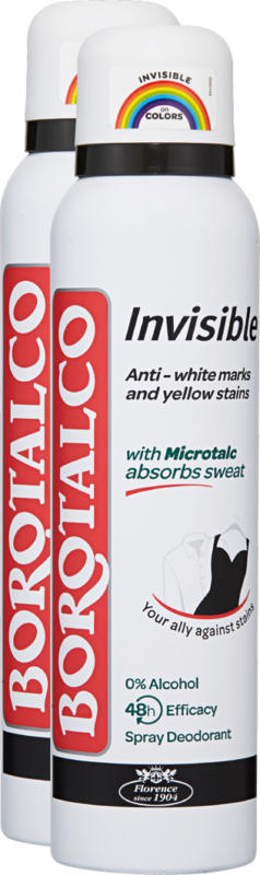 Deodorante spray Borotalco, Invisible, 2 x 150 ml