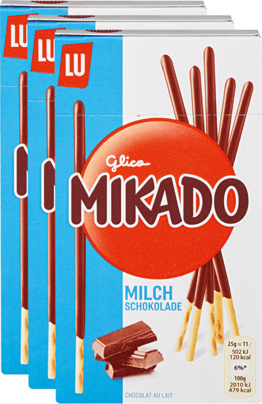 Lu Mikado, Milchschokolade, 3 x 75 g
