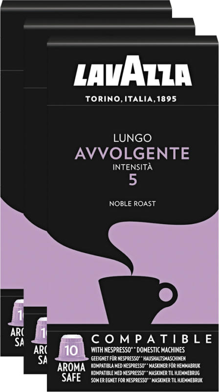 Lavazza Kaffeekapseln Lungo Avvolgente, kompatibel mit Nespresso®-Maschinen, 3 x 10 Kapseln