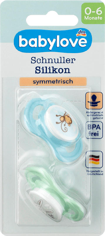 babylove Beruhigungssauger symmetrisch, Silikon, Gr. 1 Affe/Hase