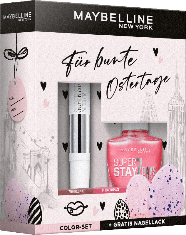 Maybelline New York Oster Geschenk Set Super Stay 24H Lippenstift 760 + Gratis Super Stay Nagellack 01