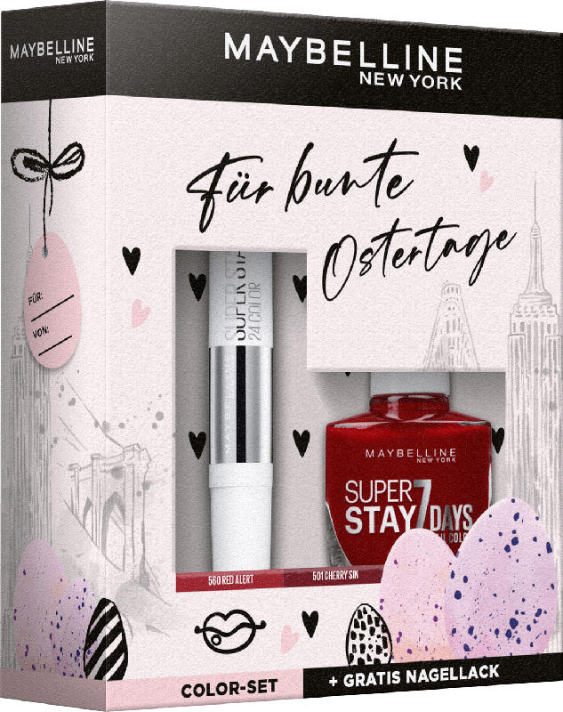 Maybelline New York Oster Geschenk Set Super Stay 24H Lippenstift 560 + Gratis Super Stay Nagellack 501
