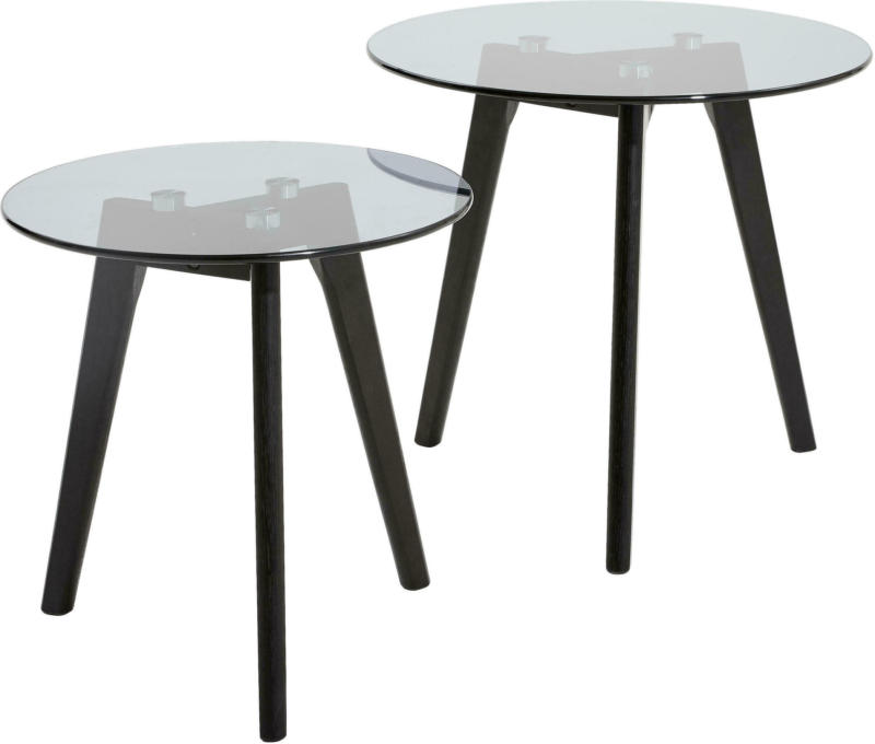 BEISTELLTISCHSET Eiche massiv rund Schwarz