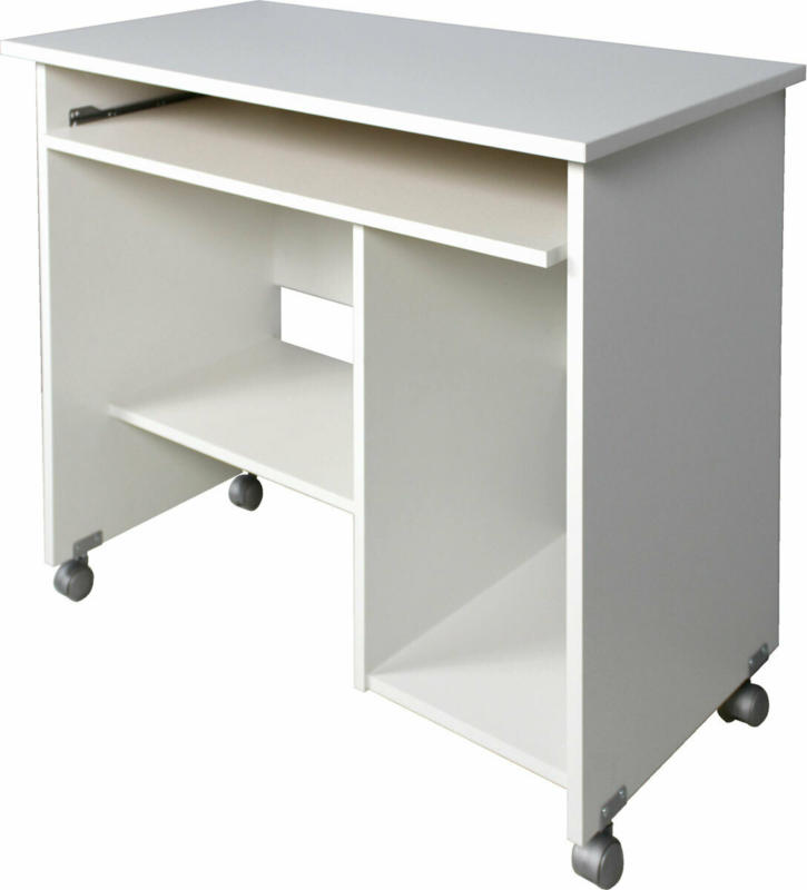 Computertisch „Work“, mit Laufrollen und Tastaturauszug, 90x72x48 cm, weiß
