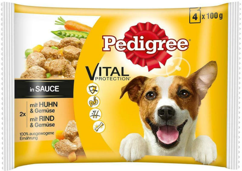 Pedigree 4er Pack Huhn & Rind mit Gemüse in Gelee