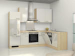 Möbelix Einbauküche Eckküche Möbelix Abaco mit Geräten 280x170 cm Perlmutt/Akazie
