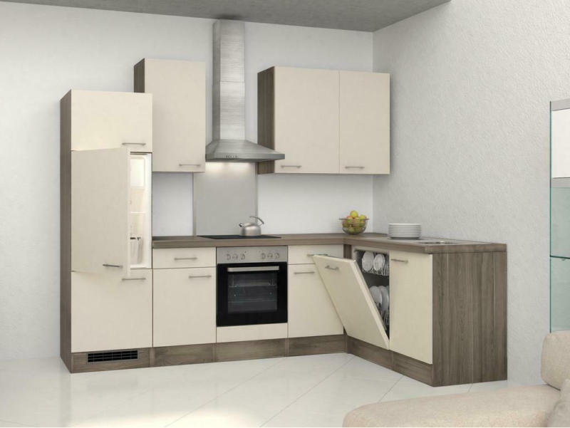Einbauküche Eckküche Möbelix Eico mit Geräten 280x170 cm Magnolie/Eiche